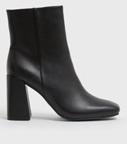 New Look Black Square Toe Block Heel Boots